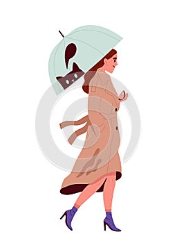 Person walking with umbrella vector