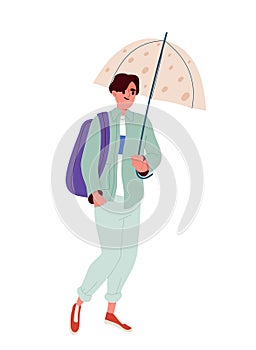 Person walking with umbrella vector