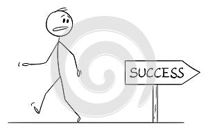 Person Walking Wrong Way to Success, Vector Cartoon Stick Figure Illustration