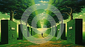 Surreal Green Technology: A Realistic Painting By Magritte photo