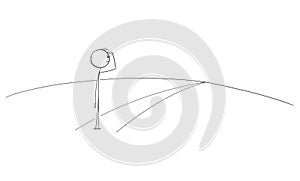 Person Watching Long Road into Unknown, Vector Cartoon Stick Figure Illustration