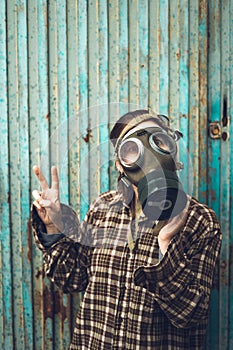 Person wearing a gas mask. Contamination concept