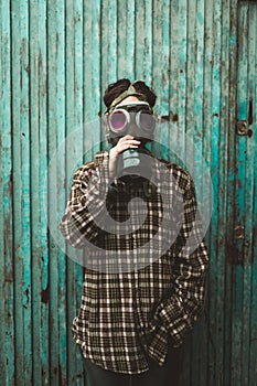 Person wearing a gas mask. Contamination concept