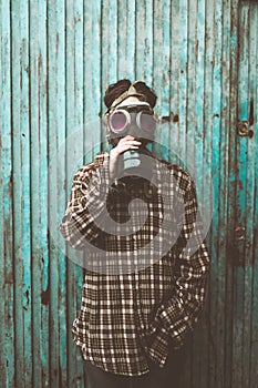 Person wearing a gas mask. Contamination concept