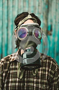 Person wearing a gas mask. Contamination concept