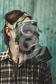 Person wearing a gas mask. Contamination concept