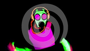 Person wearing gas mask raving in club