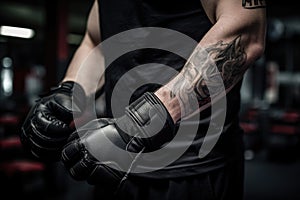 a person wearing krav maga gloves, ready for a training session