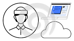 Futuristic Technology with Virtual Reality, Cloud Computing, and Digital Interface Concept