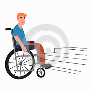 Person on wheel chair moving to accessible building entrance with ramp