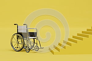 a person in a wheelchair cannot climb the stairs. lack of a ramp for the disabled. 3D render