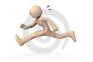 A person who runs to the left with a large stride. He is in a hurry. He sweats and exercises. A figure that looks Asian.