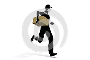 A person who wears a mask and runs. A man delivering a package. 3D rendering