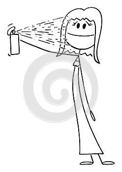 Person or Woman Smelling Perfume Spray, Vector Cartoon Stick Figure Illustration