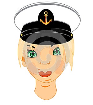 Person of the women in service cap of the captain of the sailor