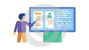 Person Working at Computer with Data Dashboard Interface, vector design Generative AI