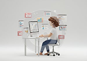 Person Working on Computer with Data Visualization and Charts