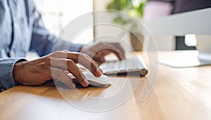 Person Working on Computer at Desk in Natural Light.