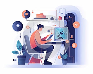 A person working on computer, internet connection and virtual reality concept. Generative Ai