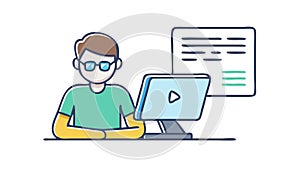 Person Working at Desktop Computer Workstation, vector design Generative AI