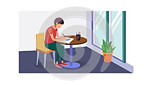 Person Working on Laptop at Cafe, Remote Work or Study, vector design Generative AI