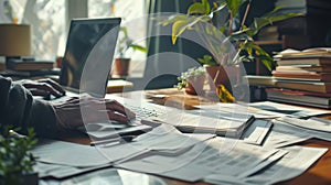 The workspace with laptop.AI generated image