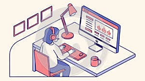 Person Working with Multiple Monitors, Data Analysis, vector design Generative AI