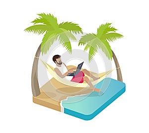 Person working on vacation cartoon vector icon