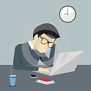 Person working worried and stressed on a computer or laptop