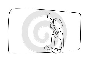 Person writing on blank board to explain something. Continuous line drawing. Vector illustration