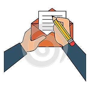 Person writing letter mail