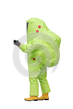 person with yellow protective suit and special silicone rubber b