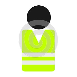 Person with yellow vest - high visibility clothing for security and safety of wearer photo