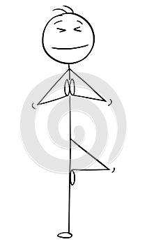 Person in Yoga Pose, Vector Cartoon Stick Figure Illustration