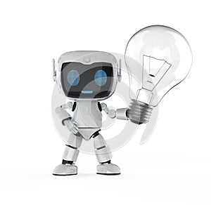 Personal assistant robot hold lightbulb for creativity concept