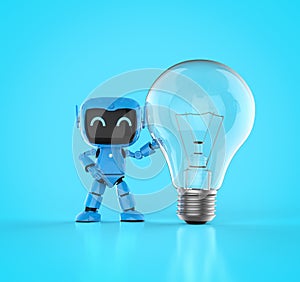 Personal assistant robot hold lightbulb for creativity concept