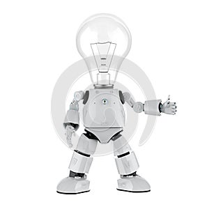 Personal assistant robot hold lightbulb for creativity concept