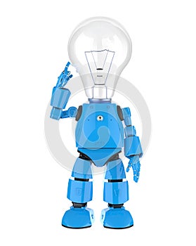 Personal assistant robot hold lightbulb for creativity concept