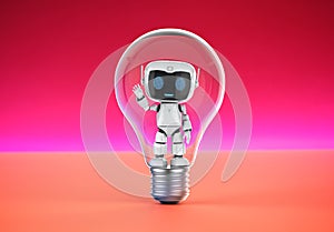 Personal assistant robot hold lightbulb for creativity concept