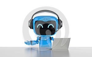 Personal assistant robot work with computer notebook