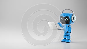 Personal assistant robot work with computer notebook