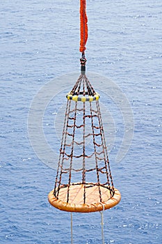 Personal basket for transfer people between offshore oil and gas production platform to crew boat in a bad weather condition