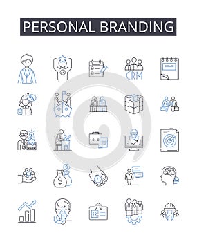 Personal branding line icons collection. Metrics, Visuals, Navigation, Interface, Insights, Analytics, Display vector