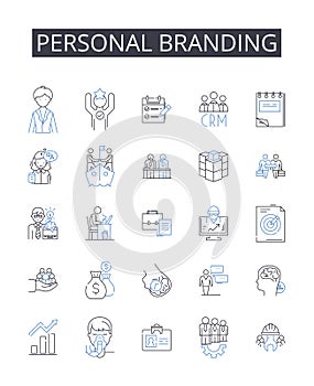 Personal branding line icons collection. Metrics, Visuals, Navigation, Interface, Insights, Analytics, Display vector photo