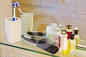 Personal care products at a bath room