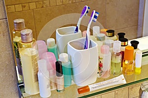 Personal care products at a bath room