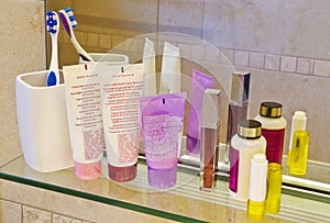 Personal care products at a bath room