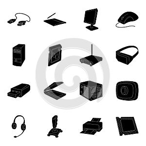 Personal computer accessories set icons in black style. Big collection of personal computer accessories vector symbol