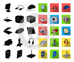 Personal computer black,flat icons in set collection for design. Equipment and accessories vector symbol stock web