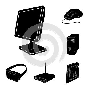 Personal computer black icons in set collection for design. Equipment and accessories vector symbol stock web